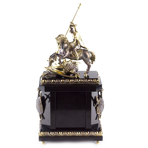 Каминные часы "Георгий Победоносец" из малахита 