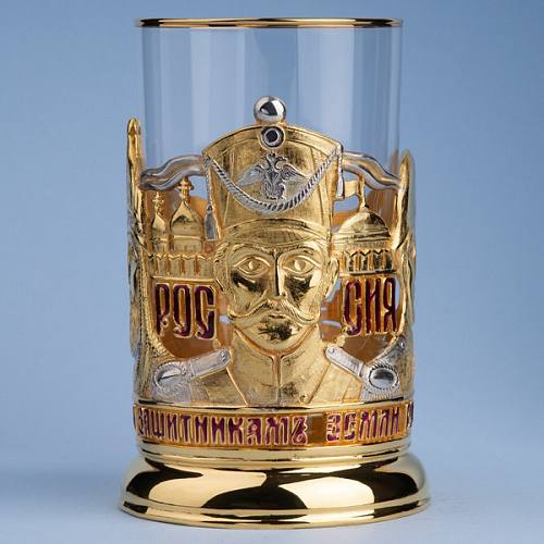 Подстаканник в футляре "Россия, Слава защитникам земли родной" (серебрение, золочение)