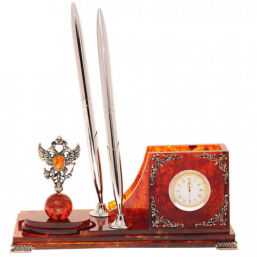 Настольный набор из янтаря "Герб РФ"