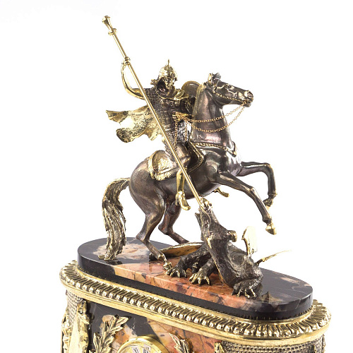 Каминные часы "Георгий Победоносец" яшма долерит