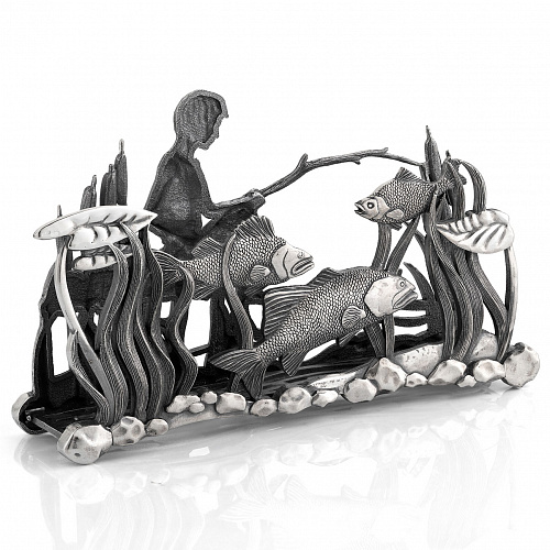 Серебряная салфетница "Рыбалка"