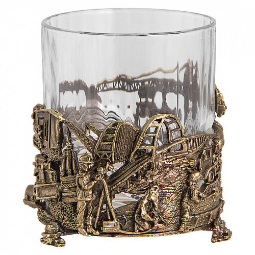 Бокал для виски "Строители" с камнями в деревянном футляре