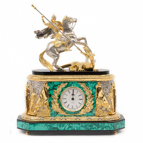 Каминные часы из малахита "Георгий Победоносец" 