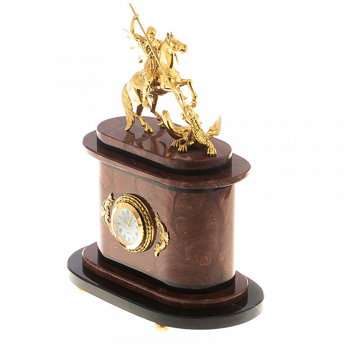 Часы из натурального камня "Георгий Победоносец" бронза 