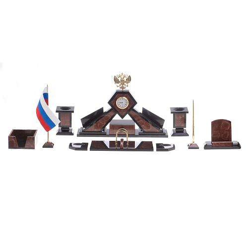 Письменный набор "Герб РФ" камень лемезит 
