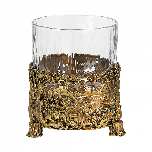 Бокал для виски "Медведь" с камнями в деревянном футляре