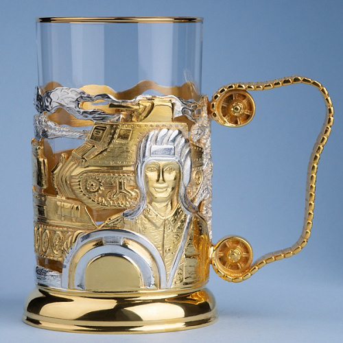 Подстаканник в футляре "Танкист" (серебрение, золочение)