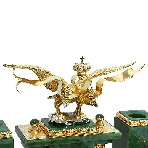 Настольный письменный набор из нефрита "Двуглавый орел" Златоуст