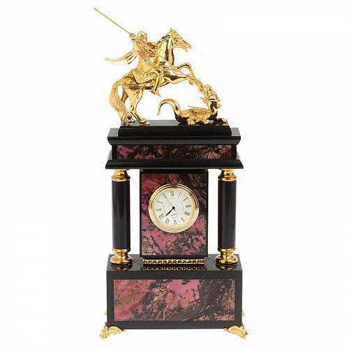 Каминные часы из родонита "Георгий Победоносец"