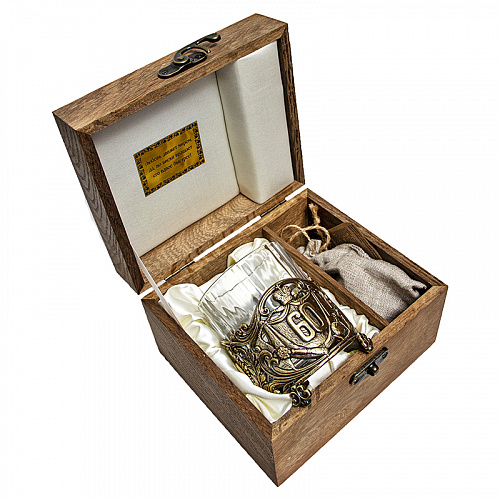 Бокал для виски "Юбилей, 60 лет" с камнями в деревянном футляре