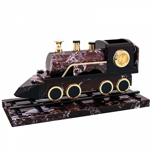 Настольный сувенир с часами "Паровоз" из яшмы