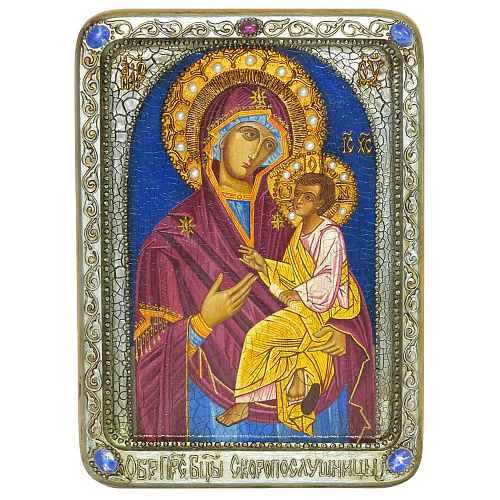 Живописная икона Божией матери Скоропослушница на кипарисе