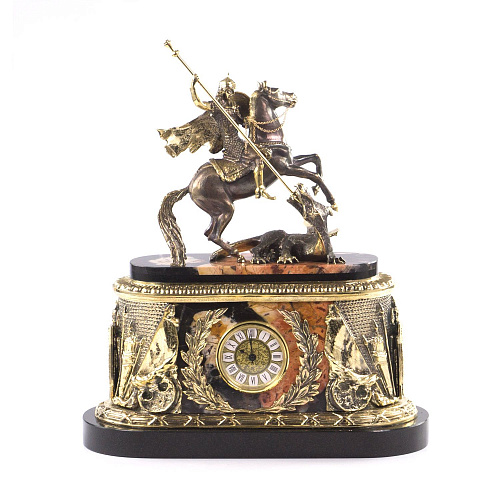 Каминные часы "Георгий Победоносец" яшма долерит