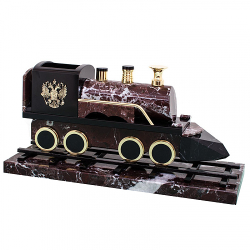 Настольный сувенир с часами "Паровоз" из яшмы