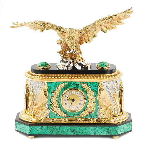 Каминные часы из малахита "Орел" 