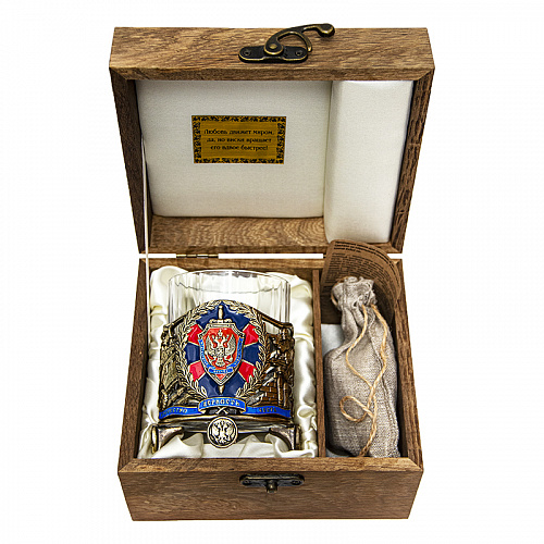 Бокал для виски "ФСБ" с камнями в деревянном футляре