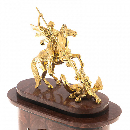 Часы из натурального камня "Георгий Победоносец" бронза 