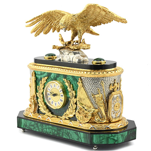 Каминные часы из малахита "Орел"