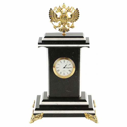 Часы из натурального камня "Герб РФ" из змеевика