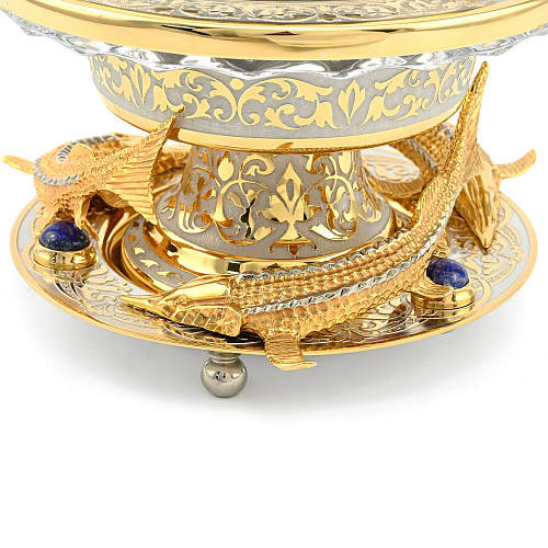 Икорница украшенная "Стерлядки" лазурит, Златоуст