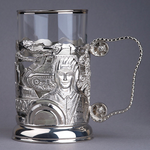 Подстаканник в футляре "Танкист" серебрение