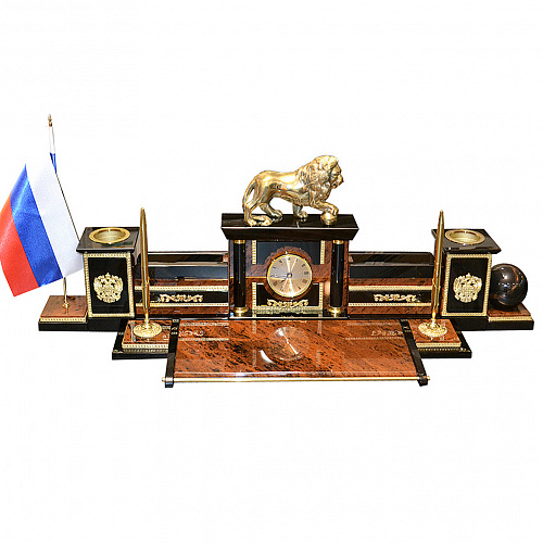 Настольный набор из обсидиана "Лев"