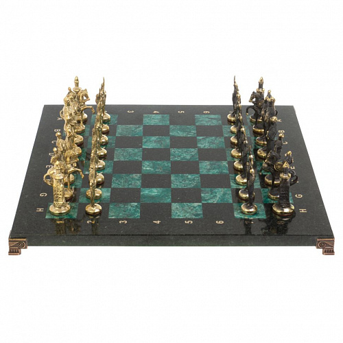 Шахматы ручной работы из змеевика "Русские"