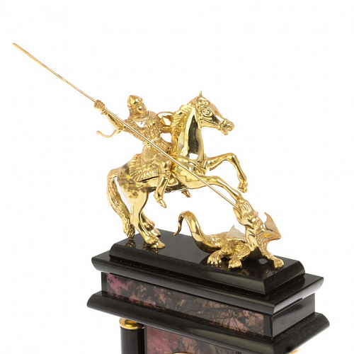 Каминные часы из родонита "Георгий Победоносец"