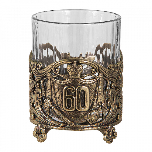 Бокал для виски "Юбилей, 60 лет" с камнями в деревянном футляре