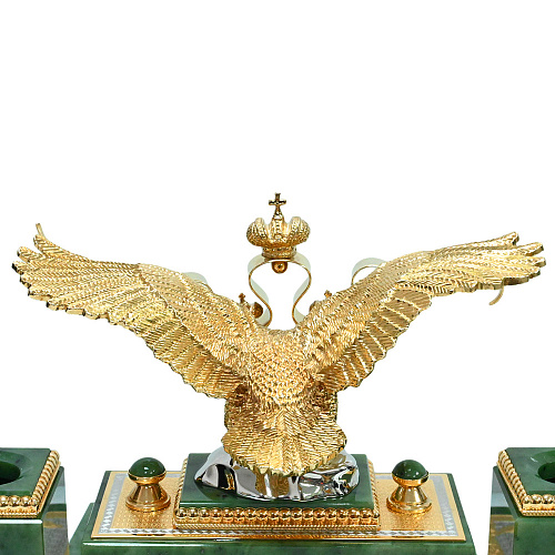 Настольный письменный набор из нефрита "Двуглавый орел" Златоуст