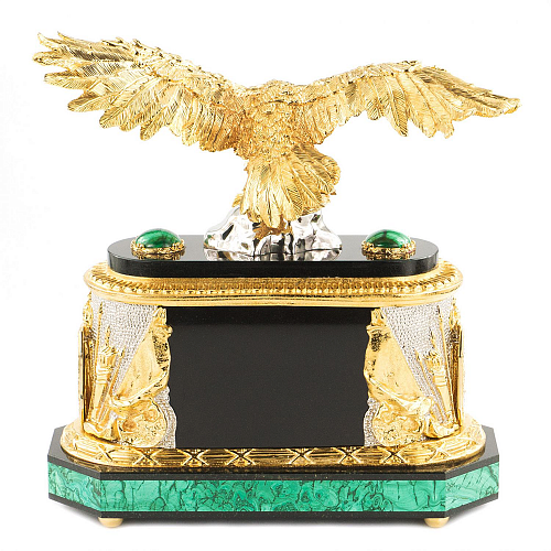 Каминные часы из малахита "Орел" 
