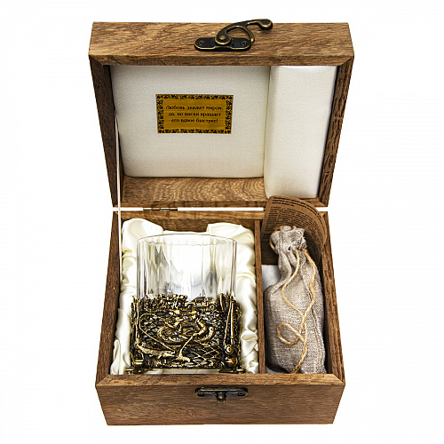 Бокал для виски "Рыбалка" с камнями в деревянном футляре