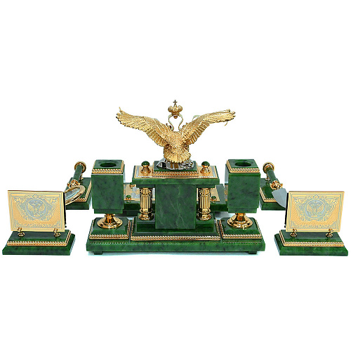 Настольный письменный набор из нефрита "Двуглавый орел" Златоуст