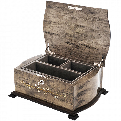 Шкатулка для украшений "Дамская" из карельской березы и янтаря