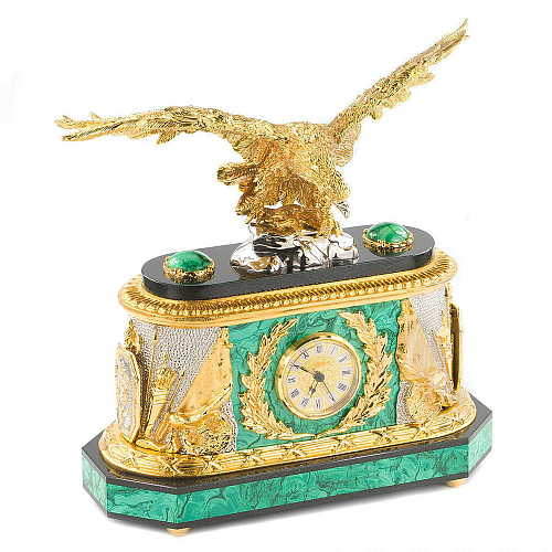 Каминные часы из малахита "Орел" 