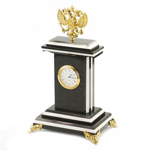 Часы из натурального камня "Герб РФ" из змеевика