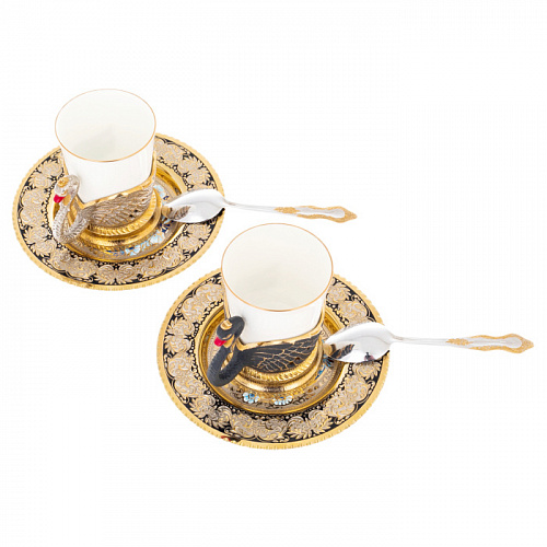 Кофейный набор "Лебеди" на 2 персоны, Златоуст
