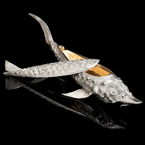 Икорница из серебра "Осетр" 