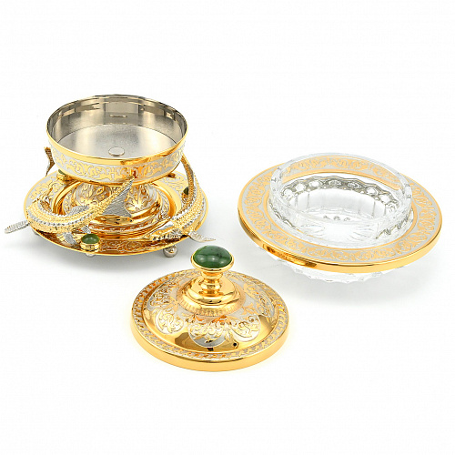 Икорница украшенная "Стерлядки" нефрит, Златоуст