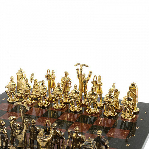 Шахматы из камня с металлическими фигурами "Нефтяники" 