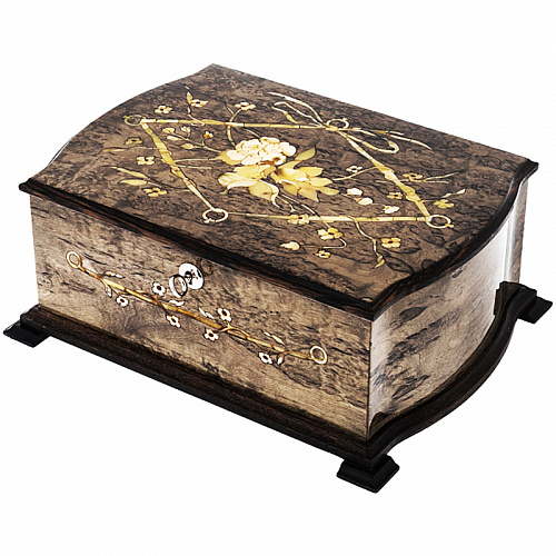 Шкатулка для украшений "Дамская" из карельской березы и янтаря