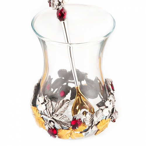 Набор серебряных армудов с ложками «Земляника» на 6 персон