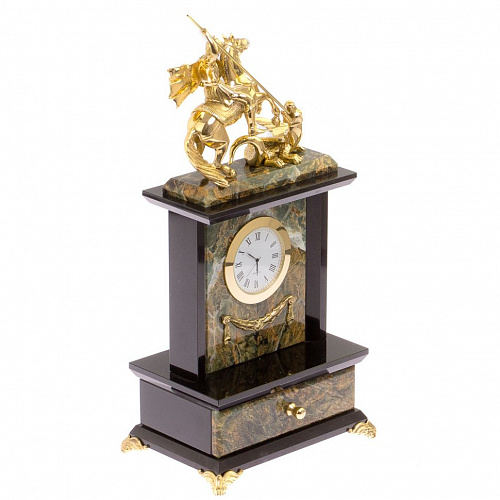 Настольные часы из офиокальцита "Георгий Победоносец" 