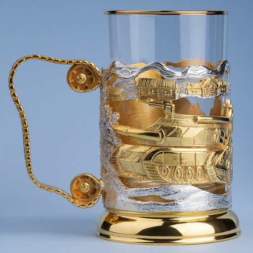 Подстаканник в футляре "Танкист" (серебрение, золочение)