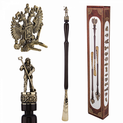 Рожок для обуви большой "Металлург" с крючком "Герб России"