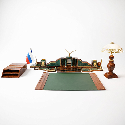 Настольный набор из обсидиана и мрамора с лампой "Орел"