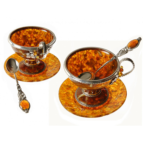 Чайный набор из янтаря «Виноград» серебро