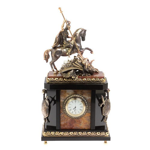 Интерьерные часы из яшмы "Георгий Победоносец" 