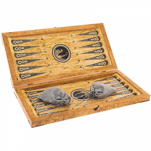 Нарды подарочные из карельской березы "Волк"