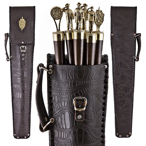 Набор шампуров в колчане из натуральной кожи "ФСБ"